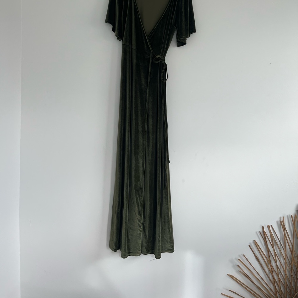 Olive Green Velvet Wrap Dress - Women - Picture 8 of 11